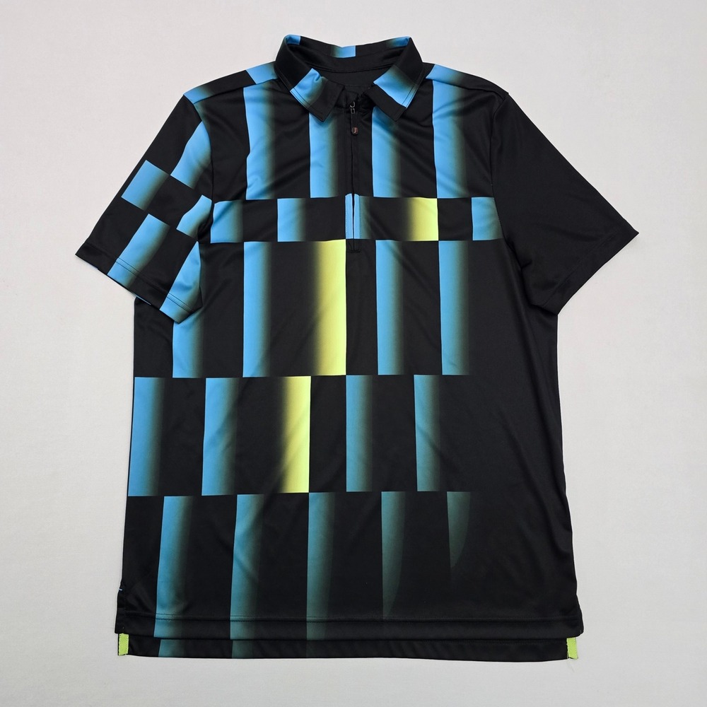 Jamie Sadock Mens Medium Polo Shirt Black Blue Yellow Geometric 1/4 Zip Golf Tee